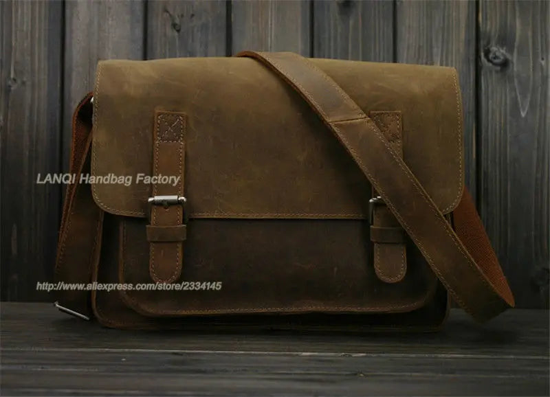Crazy Horse Leather Men's Messenger Bag – Vintage Crossbody Shoulder Bag