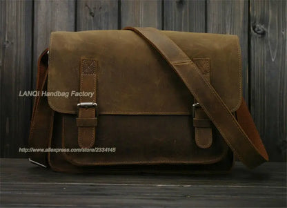 Crazy Horse Leather Men's Messenger Bag – Vintage Crossbody Shoulder Bag