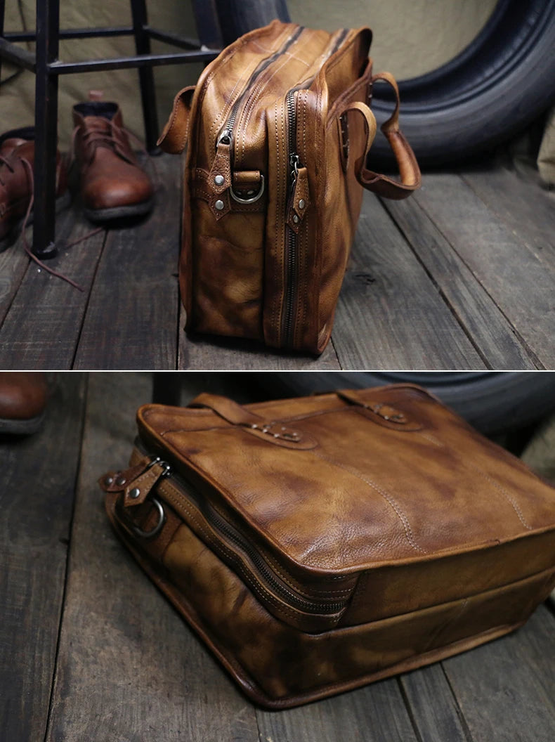 Genuine Leather Travel Duffle Bag – Vintage Weekend Overnight Bag