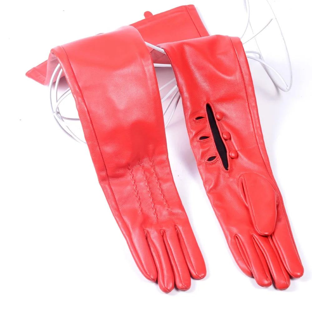 Women's Long Leather Opera Gloves – Button Wrist Evening Gloves
