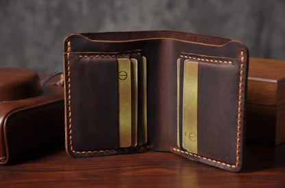 Handmade Vintage Crazy Horse Leather Bifold Wallet for Men