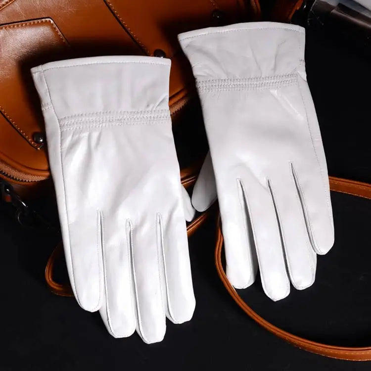 Men's White Genuine Leather Ceremonial Dress Gloves