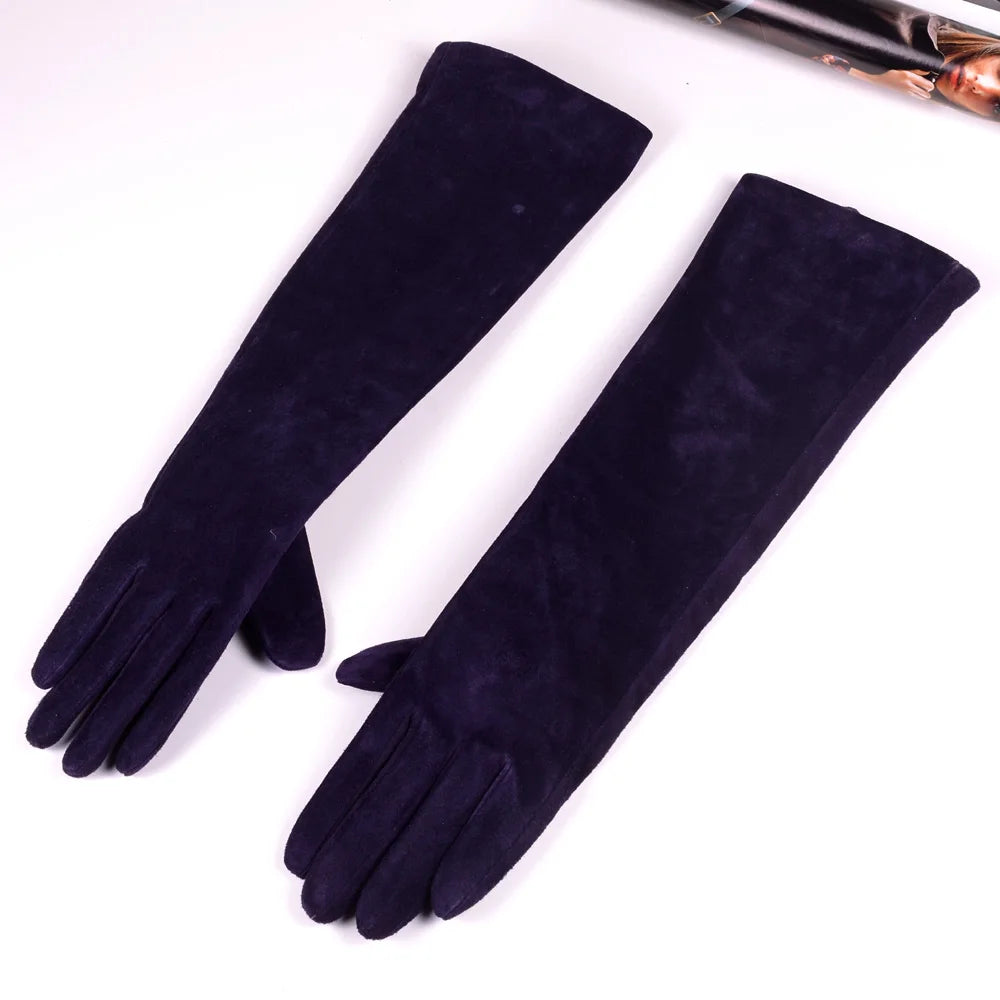 Women's Long Suede Leather Opera Gloves – Evening & Party Wear