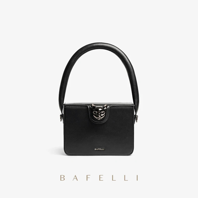 Genuine Leather Boxy Cat Handbag – Mini Top Handle Evening Bag
