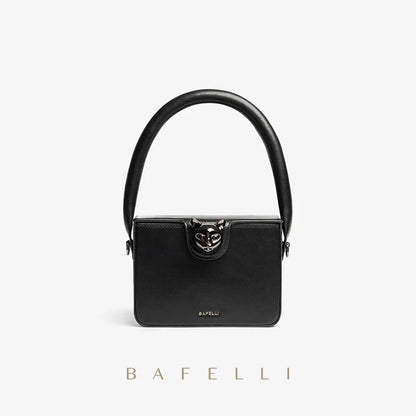 Genuine Leather Boxy Cat Handbag – Mini Top Handle Evening Bag
