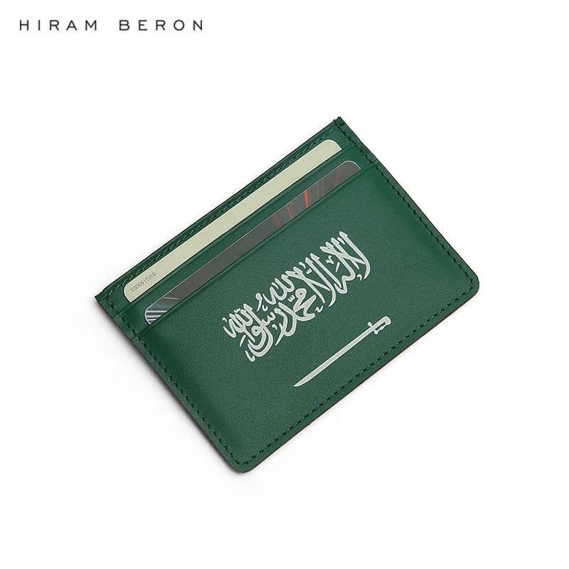 Hiram Beron Green Italian Cow Leather Card Holder Case Saudi Arabia Flag Premium Goods