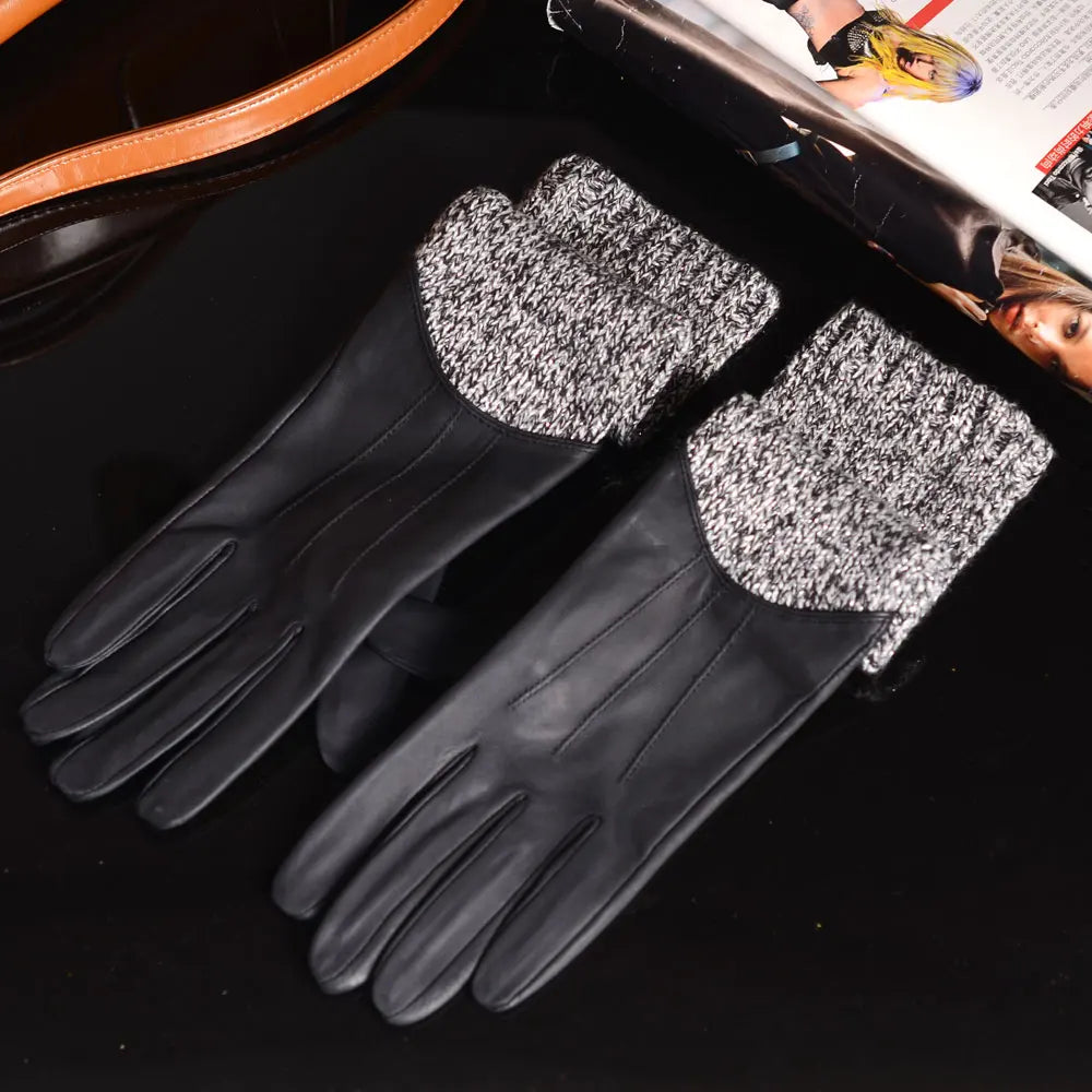 Leather & Knit Long Gloves Women – Mid-Length Opera Evening Gauntlet