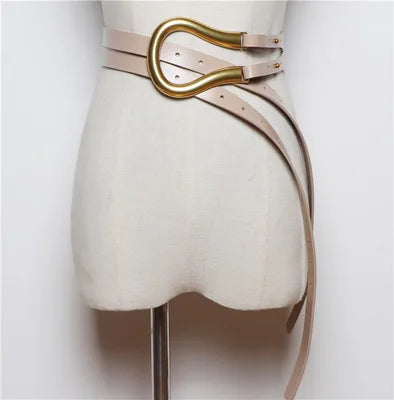 Women's Double Strap Belt with U-Buckle – Leather & PU Options