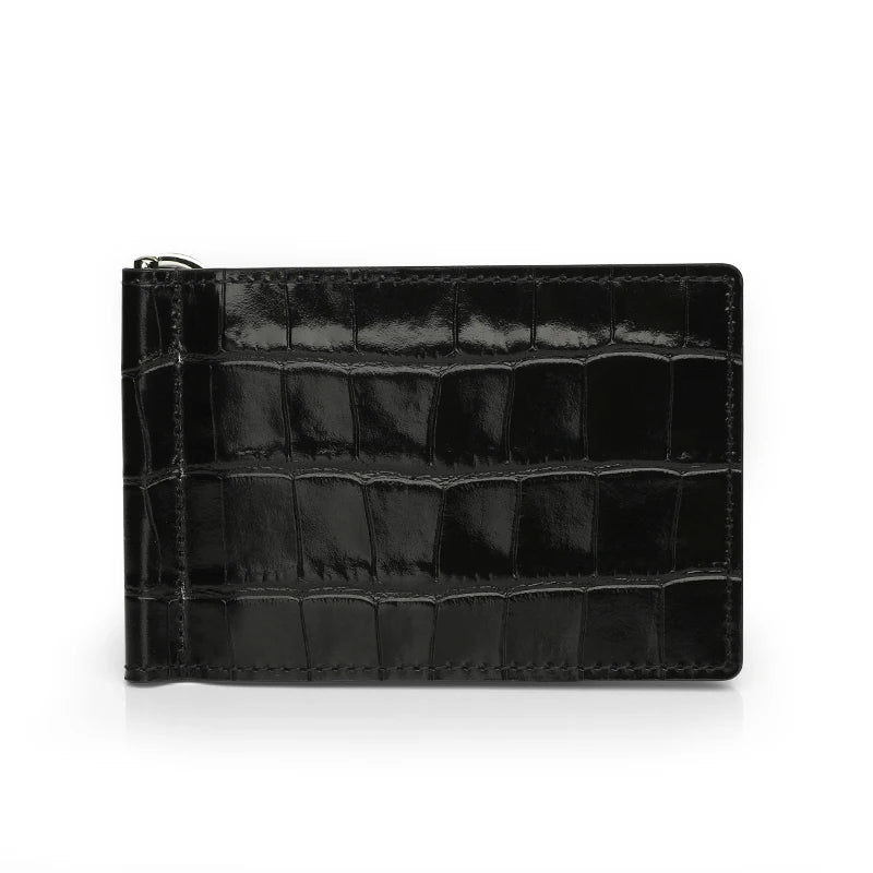 Customized Genuine Cow Leather Crocodile Embossed Men Money Clip Slim Card Pack Bills Cash Clips