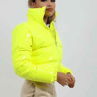 Shiny Cropped Puffer Jacket | Women's Zip-Up Bubble Coat