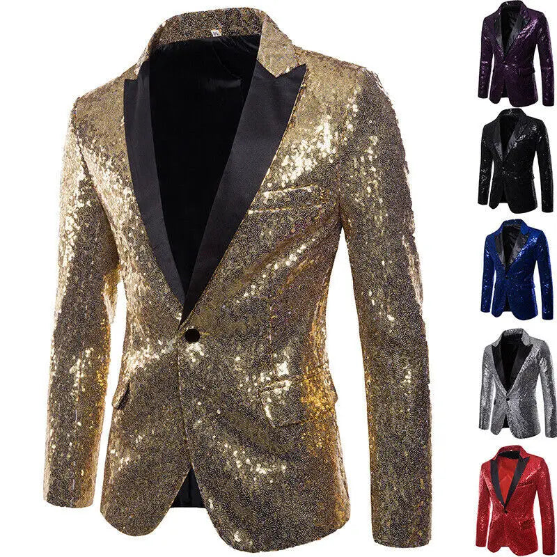 Men's Sequin Blazer Jacket – Glitter Party Suit Coat for Wedding & Stage