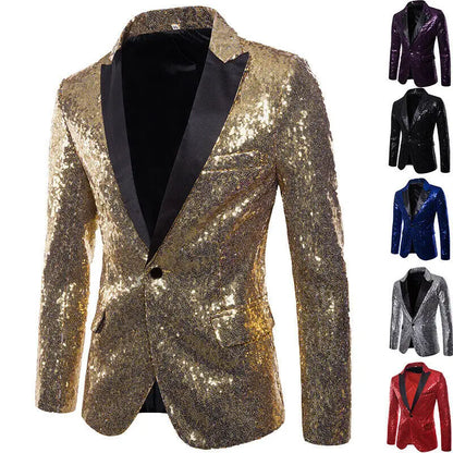 Men's Sequin Blazer Jacket – Glitter Party Suit Coat for Wedding & Stage
