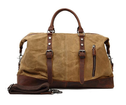 Waxed Canvas Leather Duffle Bag – Waterproof Weekend Travel Bag for Men