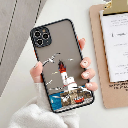Lighthouse iPhone Case – Hand-Painted Bird & Seagull Art