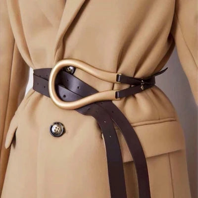 Women's Double Strap Belt with U-Buckle – Leather & PU Options