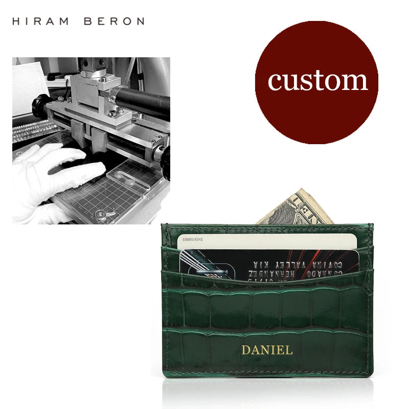 Personalized Leather Card Holder Wallet – Croc-Embossed, Custom Monogram