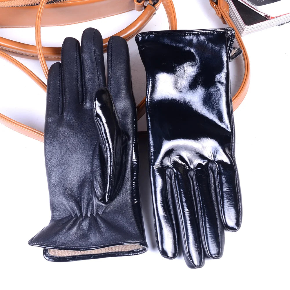 Women's Patent Leather Gloves – Touchscreen Winter Warm