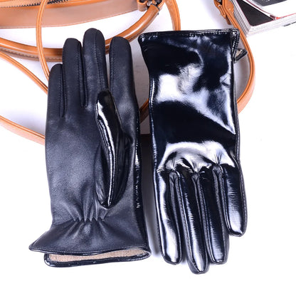 Women's Patent Leather Gloves – Touchscreen Winter Warm