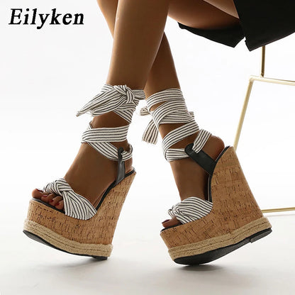 Eilyken Platform Wedge Sandals – Women's Lace-Up Ankle Strap Open Toe