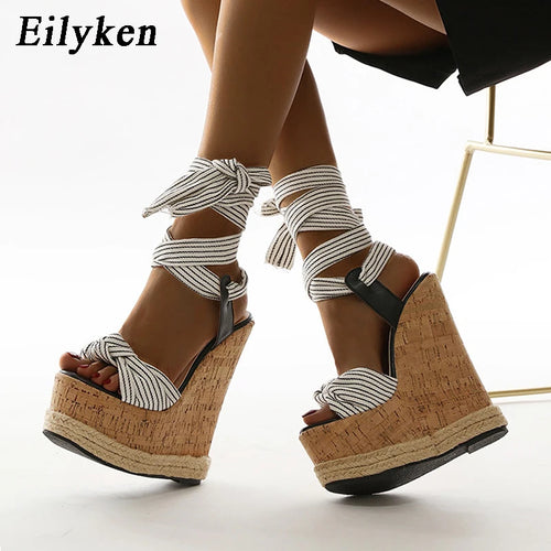 Eilyken Platform Wedge Sandals – Women's Lace-Up Ankle Strap Open Toe