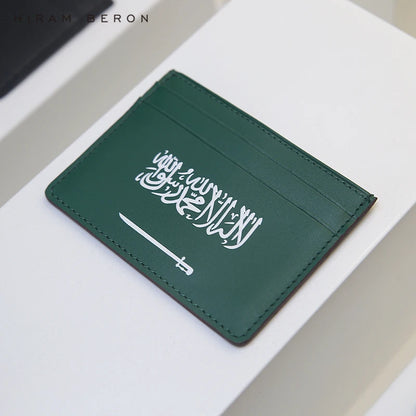 Hiram Beron Green Italian Cow Leather Card Holder Case Saudi Arabia Flag Premium Goods