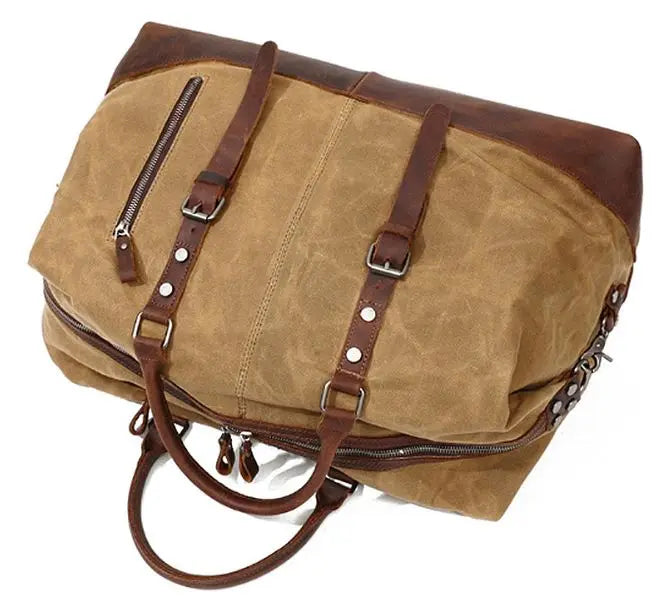 Waxed Canvas Leather Duffle Bag – Waterproof Weekend Travel Bag for Men