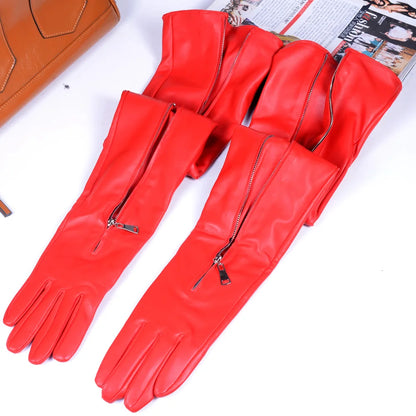 Women's Long Leather Gloves with Zipper – Opera Evening Gloves 40–80cm