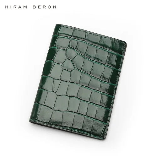 Hiram Beron Personalized Passport Cover Luxury Anti Rfid Leather Embossed Crocodile Pattern Wallet