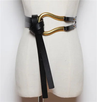 Women's Double Strap Belt with U-Buckle – Leather & PU Options