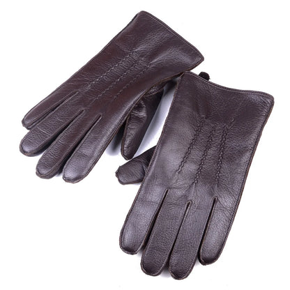 Men S Real Leather Deerskin Wrist Button Winter Warm Driving Short Gloves Outdoor