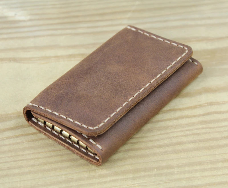Genuine Leather Key Holder Wallet – Handmade Vintage Organizer