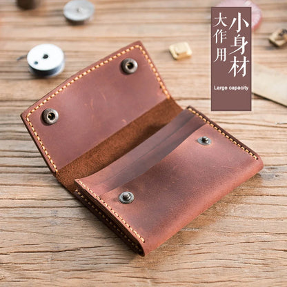 Handmade Crazy Horse Leather Card Holder Wallet with Engraving