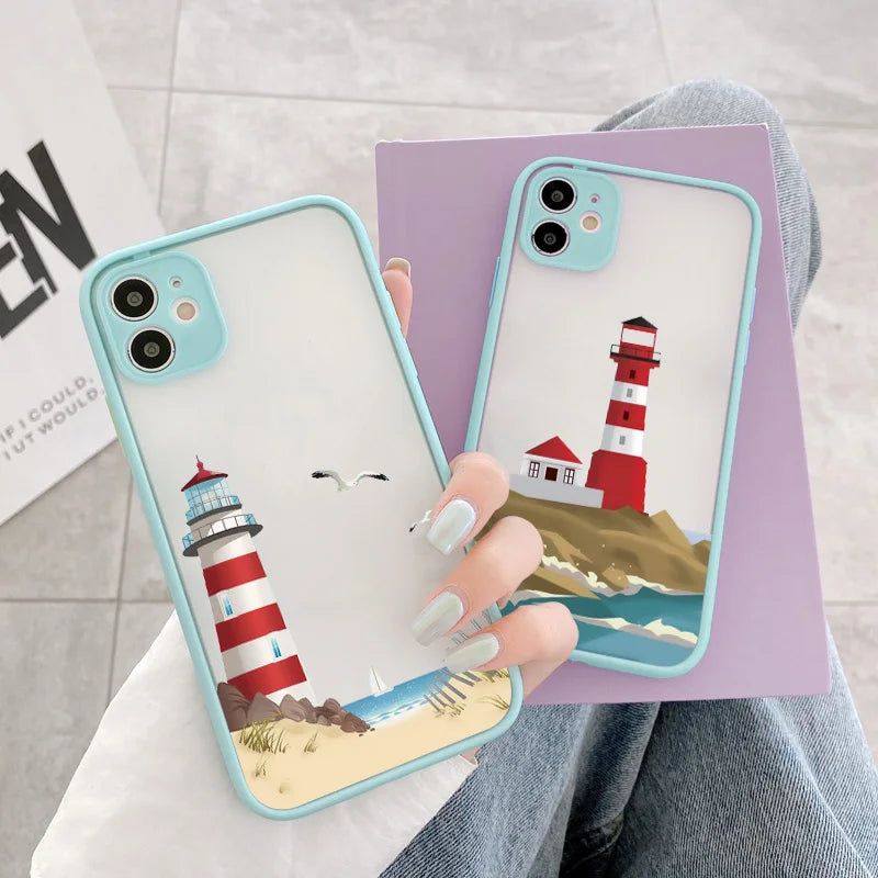 Lighthouse iPhone Case – Hand-Painted Bird & Seagull Art