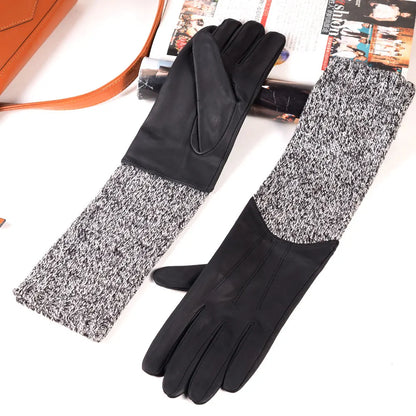 Leather & Knit Long Gloves Women – Mid-Length Opera Evening Gauntlet