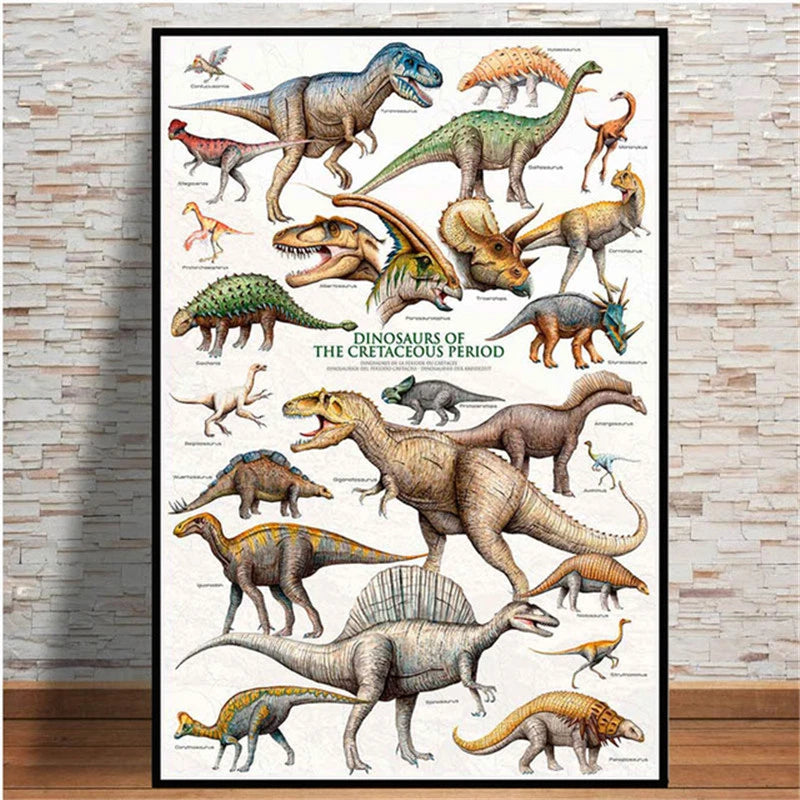 Dinosaurs of the Cretaceous Period Canvas Wall Art Poster