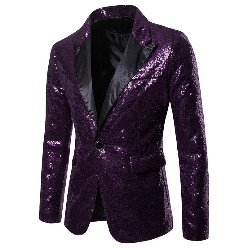 Men's Sequin Blazer Jacket – Glitter Party Suit Coat for Wedding & Stage