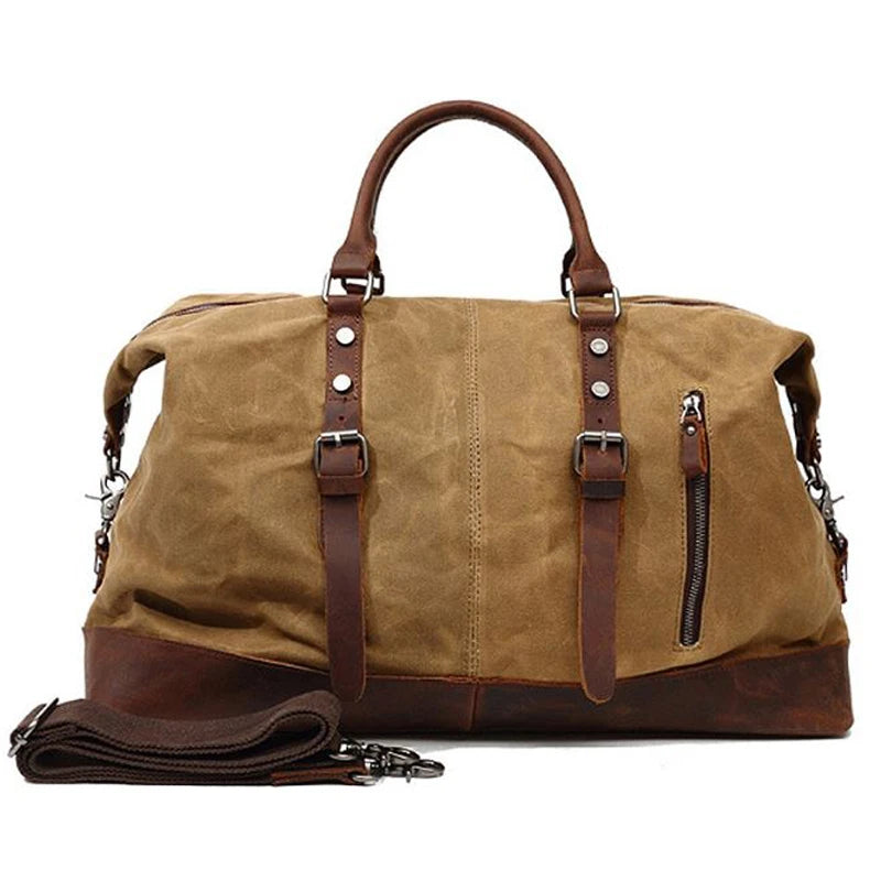 Waxed Canvas Leather Duffle Bag – Waterproof Weekend Travel Bag for Men