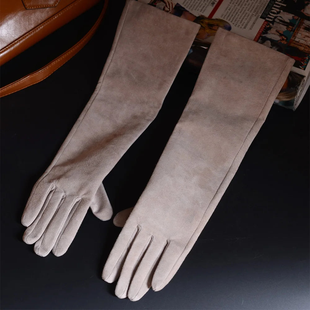 Women's Long Suede Leather Opera Gloves – Evening & Party Wear