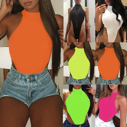 Halter Neck Bodysuit Women – Sleeveless Ribbed Leotard Top