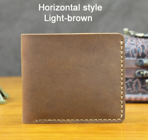 Handmade Vintage Crazy Horse Leather Bifold Wallet for Men