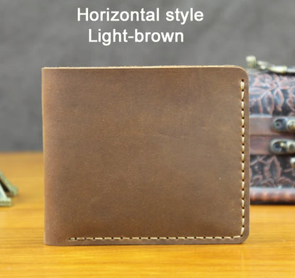 Handmade Vintage Crazy Horse Leather Bifold Wallet for Men