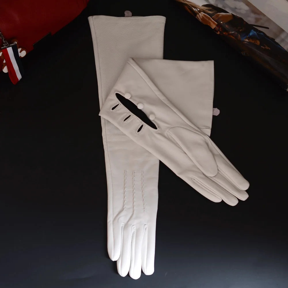 Women's Long Leather Opera Gloves – Button Wrist Evening Gloves