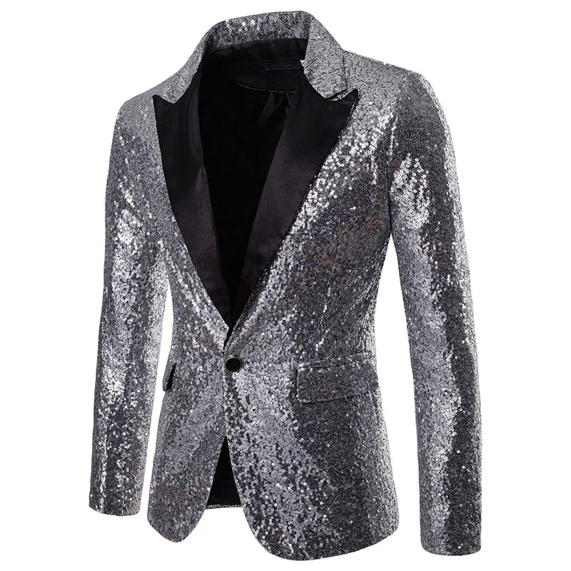 Men's Sequin Blazer Jacket – Glitter Party Suit Coat for Wedding & Stage