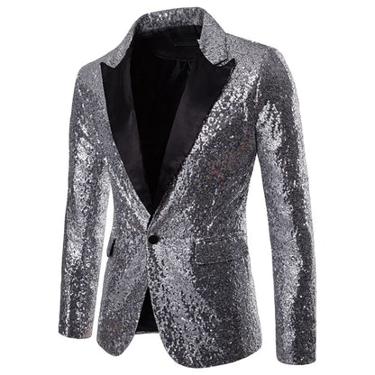 Men's Sequin Blazer Jacket – Glitter Party Suit Coat for Wedding & Stage