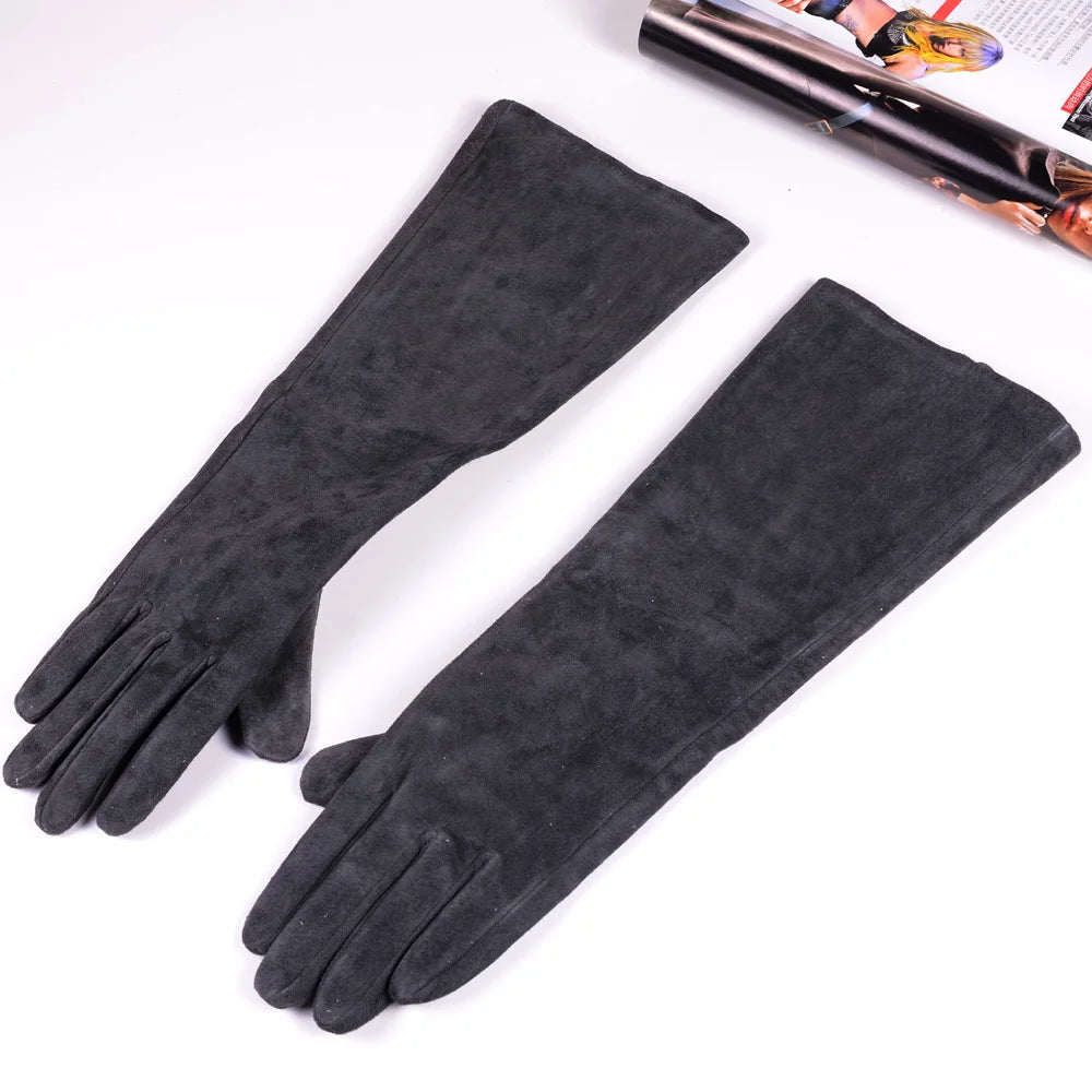 Women's Long Suede Leather Opera Gloves – Evening & Party Wear
