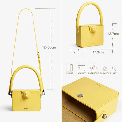 Genuine Leather Boxy Cat Handbag – Mini Top Handle Evening Bag