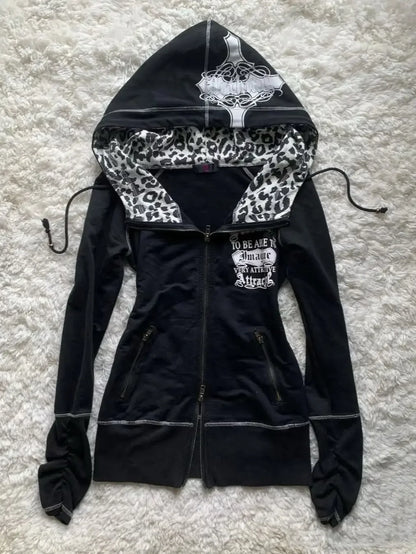 Y2K Harajuku Slim Fit Graphic Hoodie – Women's Hip Hop Streetwear