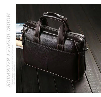 Genuine Leather Men's Briefcase Laptop Shoulder Bag