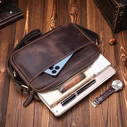 Men's Vintage Leather Crossbody Bag - Genuine Cowhide Shoulder Messenger