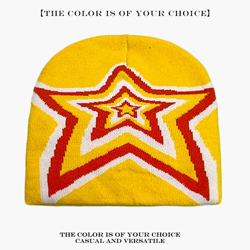 Star Knit Beanie Hat – Color Block Y2K Unisex